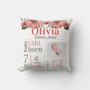 Baby Geburtsstatistik Rosa und Pfirsich Blumen Wur Kissen