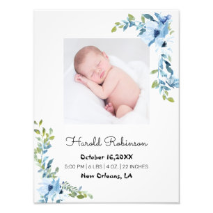 Baby-Geburtsstatistiken Floral Fotodruck