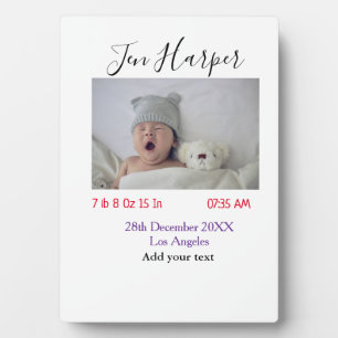Baby-Geburtsstatistiken fügen Namen Ort Datum Ande Fotoplatte