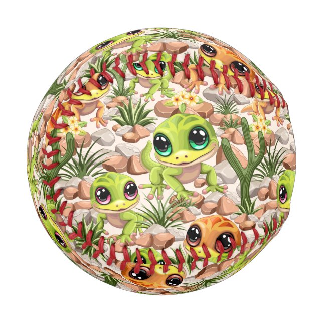 Baby Geckos Niedlich Cartoon Characters Baseball (Vorderseite Links)