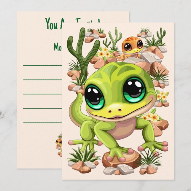 Baby Geckos Niedlich Cartoon Characters Einladung (Vorne/Hinten)