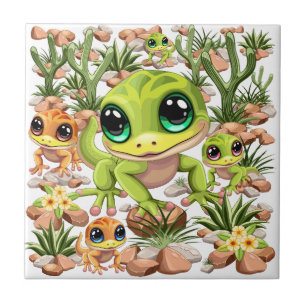 Baby Geckos Niedlich Cartoon Characters Fliese