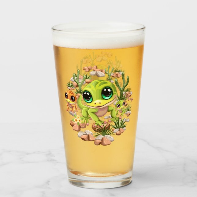Baby Geckos Niedlich Cartoon Characters Glas (Vorne (Gefüllt))