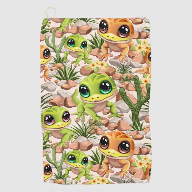 Baby Geckos Niedlich Cartoon Characters Golfhandtuch (Vorderseite)
