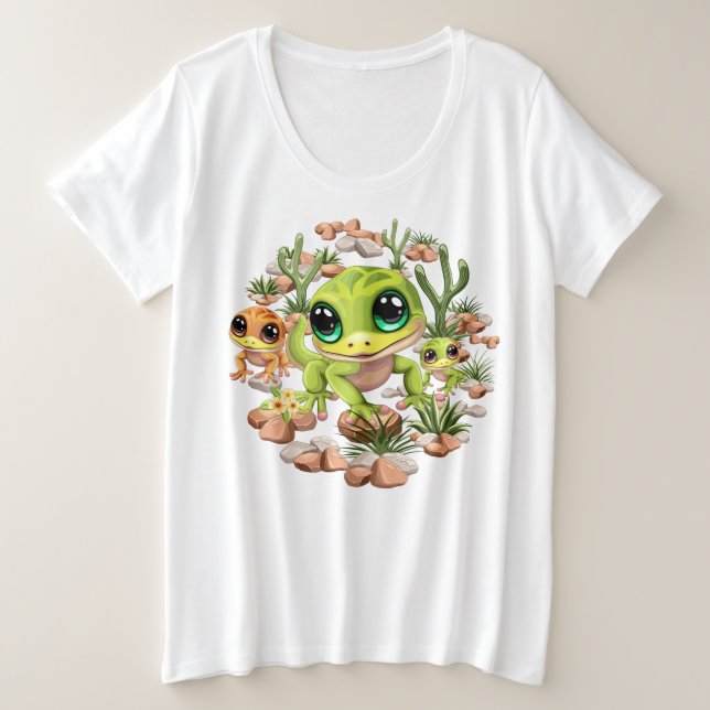 Baby Geckos Niedlich Cartoon Characters Große Größe T-Shirt (Design vorne)