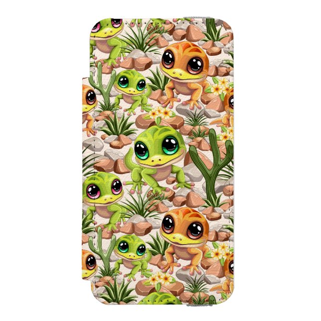 Baby Geckos Niedlich Cartoon Characters Incipio iPhone Geldbeutel-Hülle (Folio Vorderseite)