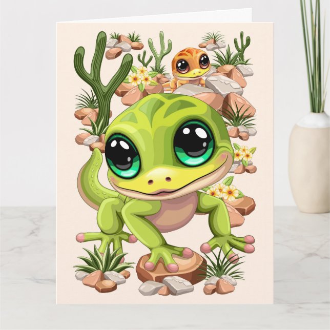 Baby Geckos Niedlich Cartoon Characters Karte (Vorderseite)