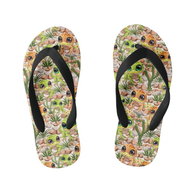 Baby Geckos Niedlich Cartoon Characters Kinderbadesandalen (Fußbett)