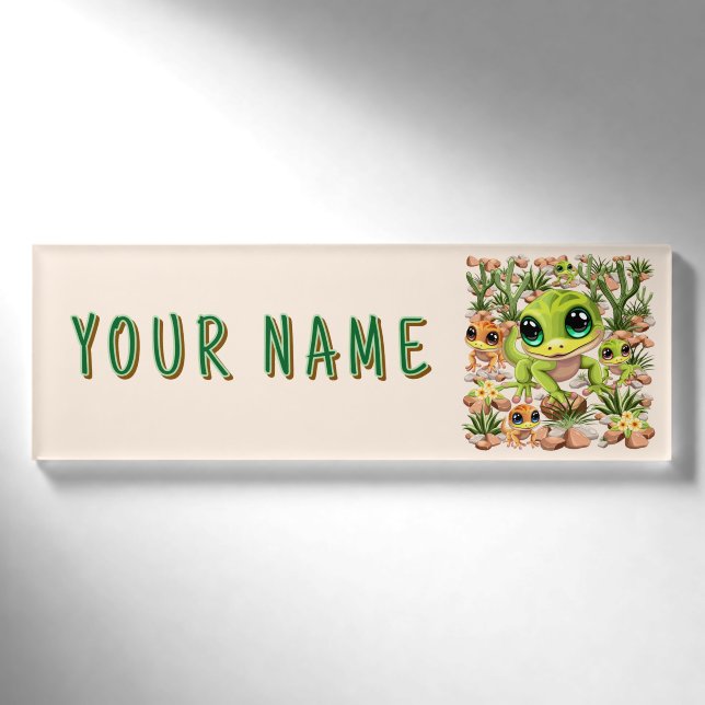 Baby Geckos Niedlich Cartoon Characters Namenschild (Vorderseite)