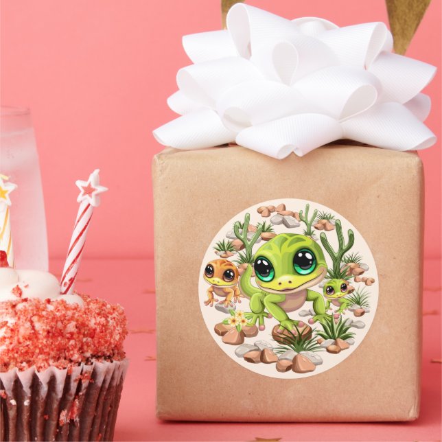 Baby Geckos Niedlich Cartoon Characters Runder Aufkleber (Party)