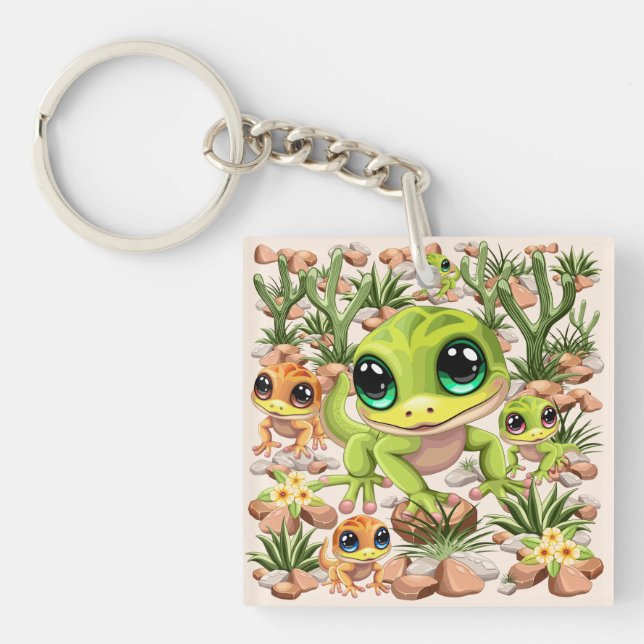 Baby Geckos Niedlich Cartoon Characters Schlüsselanhänger (Vorderseite)