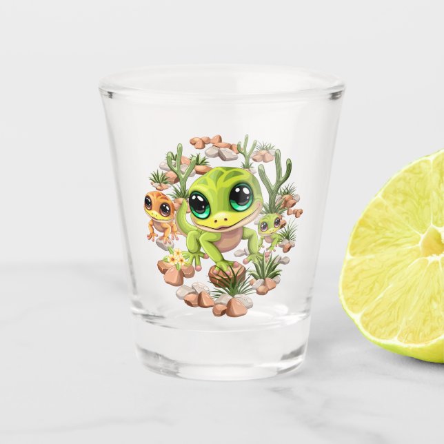 Baby Geckos Niedlich Cartoon Characters Schnapsglas (Vorderseite)