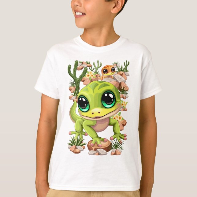Baby Geckos Niedlich Cartoon Characters T-Shirt (Vorderseite)
