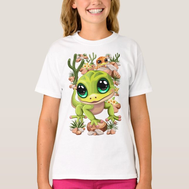 Baby Geckos Niedlich Cartoon Characters T-Shirt (Vorderseite)