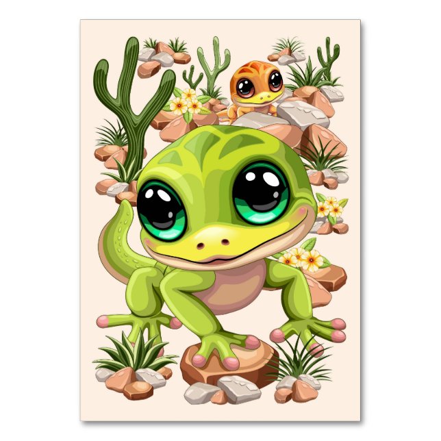 Baby Geckos Niedlich Cartoon Characters Tischnummer (Vorderseite)
