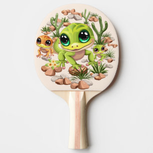 Baby Geckos Niedlich Cartoon Characters Tischtennis Schläger