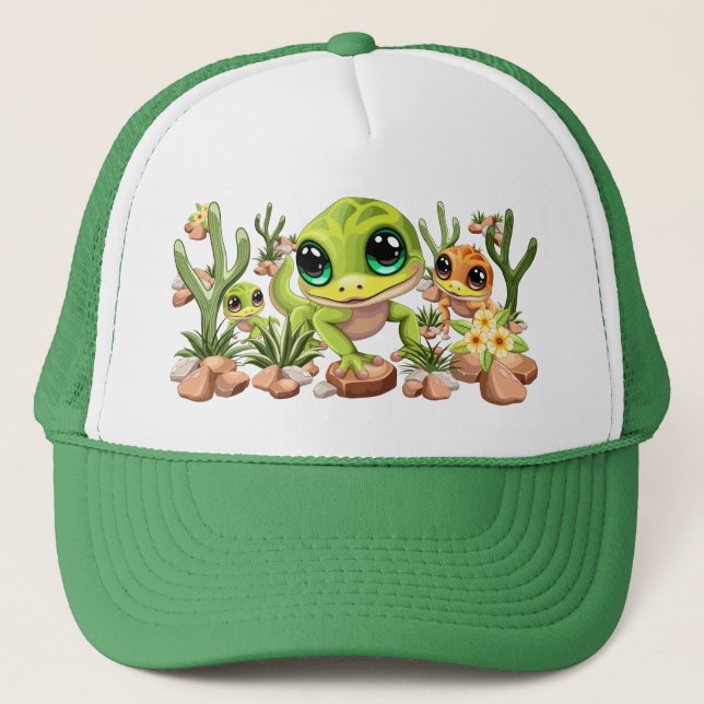 Baby Geckos Niedlich Cartoon Characters Truckerkappe (Vorderseite)