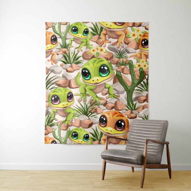 Baby Geckos Niedlich Cartoon Characters Wandteppich (Beispiel)