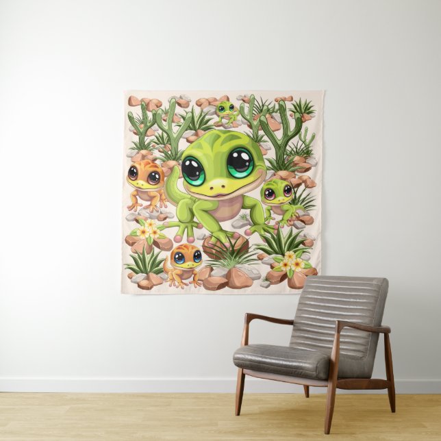 Baby Geckos Niedlich Cartoon Characters Wandteppich (Beispiel)
