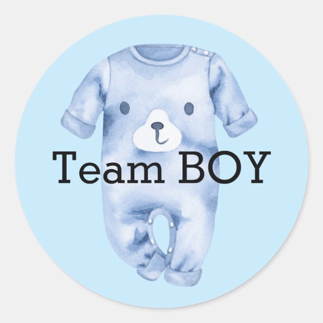 Baby Gender enthüllt Team Junge klassische Rundauf Runder Aufkleber (Vorderseite)