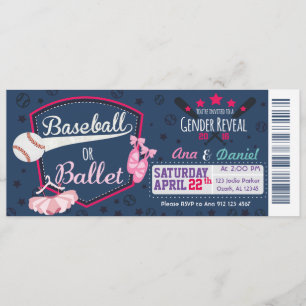 Baby Gender-Enthüllung - Baseballs oder Ballet Einladung