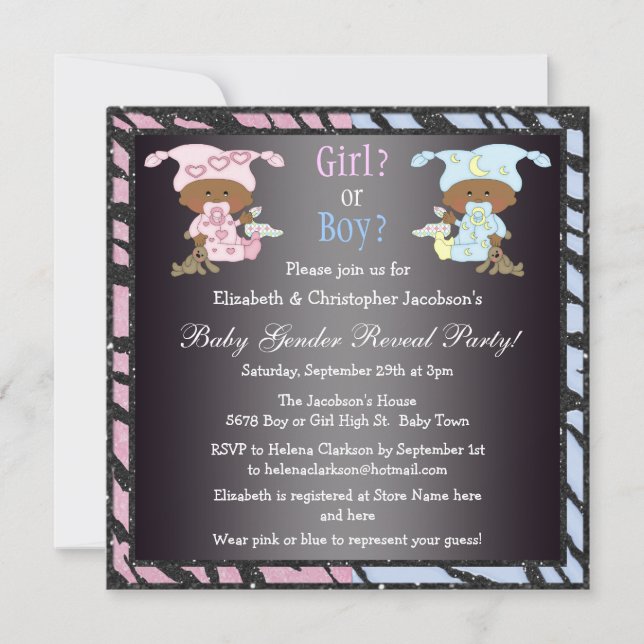 Baby Gender Reveal Afro American Babies Einladung (Vorderseite)