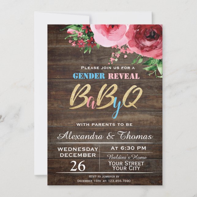Baby Gender Reveal Baby Shower Einladung Bloral (Vorderseite)