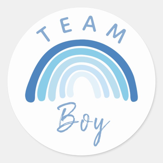 Baby Gender Reveal Party Team Blue Boy Rainbow Runder Aufkleber (Vorderseite)