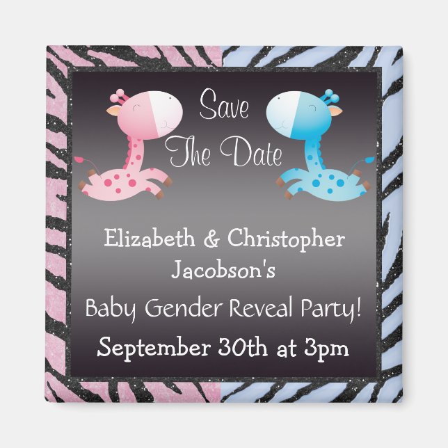 Baby Gender Reveal Save the Date Giraffen Magnet (Vorne)
