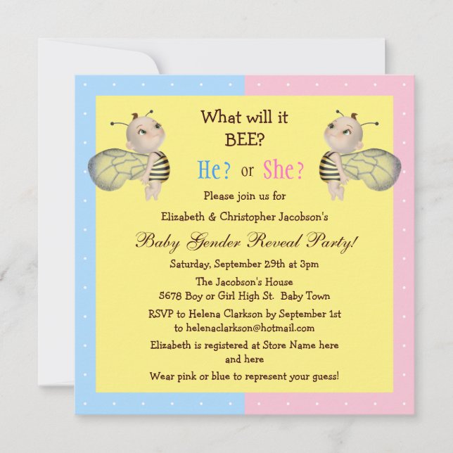 Baby Gender Reveal Was wird es sein? Honigbienen Einladung (Vorderseite)