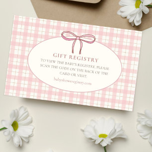 Baby-Geschenkregistry für Mädchen mit rosa Karo-Mu Begleitkarte