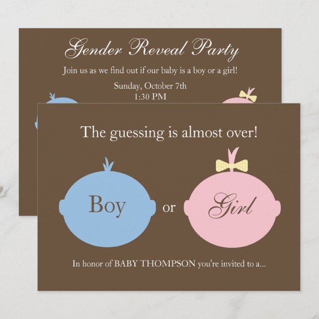 Baby-Geschlecht decken Party Einladung auf (Vorne/Hinten)