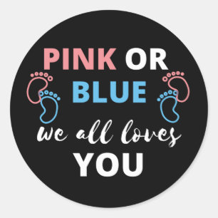Baby Geschlecht zeigen Ideen rosa oder blau wir al Runder Aufkleber