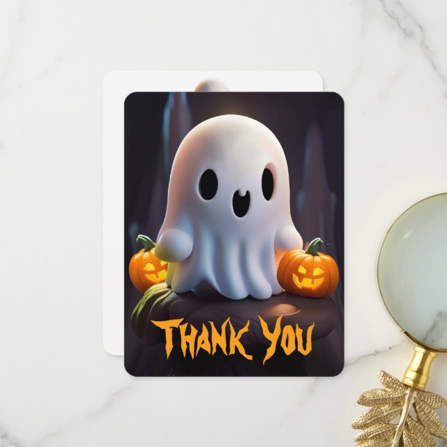 Baby Ghost Creepy Niedlich Halloween Charakter Dankeskarte (Vorderseite/Rückseite Beispiel)