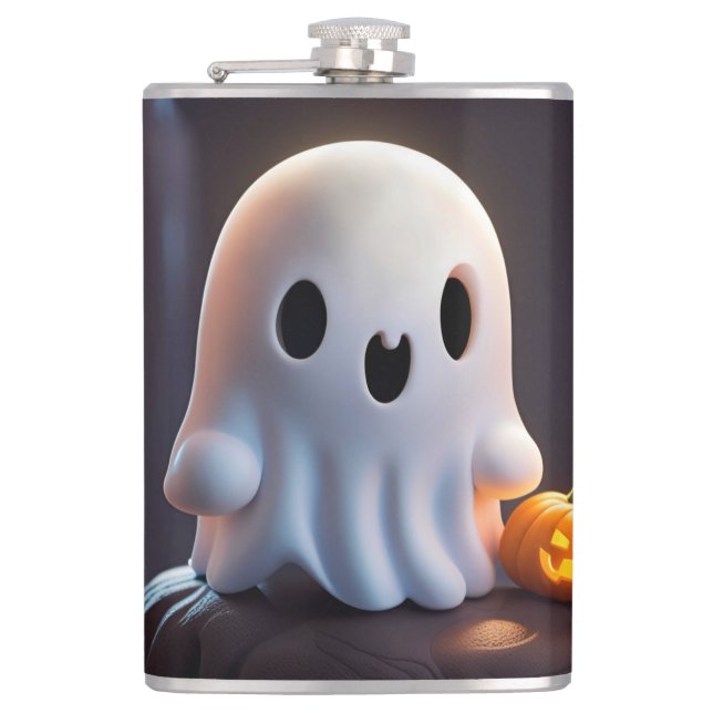 Baby Ghost Creepy Niedlich Halloween Charakter Flachmann (Vorderseite)