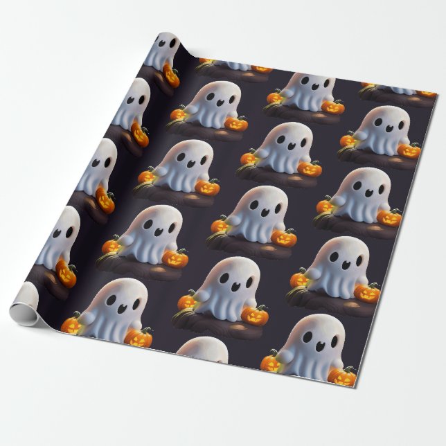 Baby Ghost Creepy Niedlich Halloween Charakter Geschenkpapier (Ungerollt)