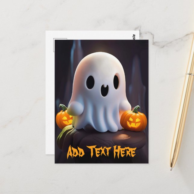 Baby Ghost Creepy Niedlich Halloween Charakter Postkarte (Vorderseite/Rückseite Beispiel)