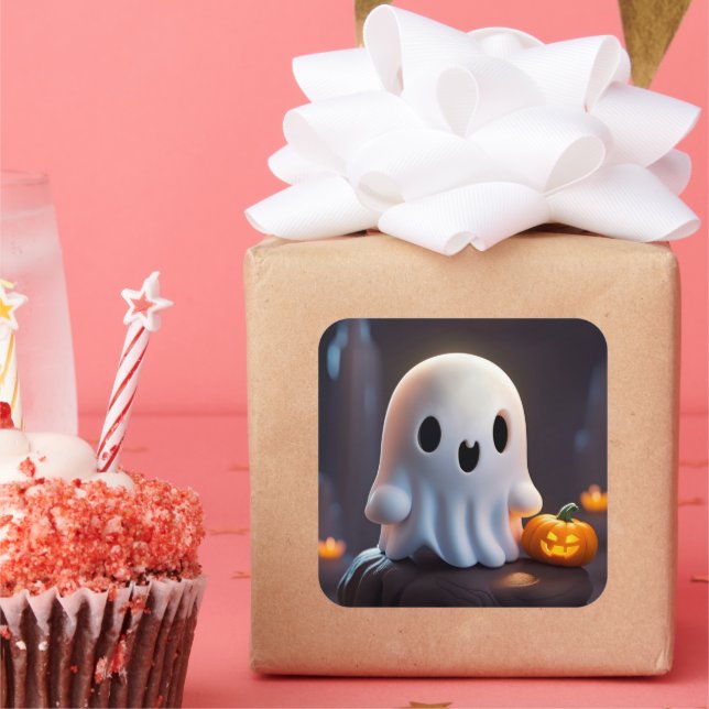 Baby Ghost Creepy Niedlich Halloween Charakter Quadratischer Aufkleber (Party)