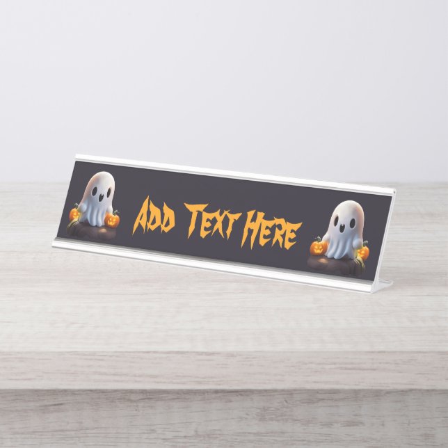 Baby Ghost Creepy Niedlich Halloween Charakter Schreibtischnamensplakette (Vorderseite )