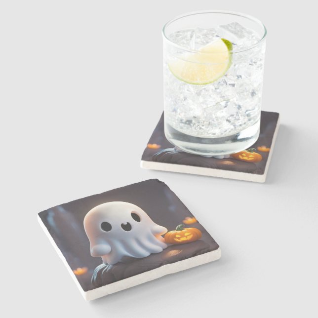 Baby Ghost Creepy Niedlich Halloween Charakter Steinuntersetzer (Seitenansicht)