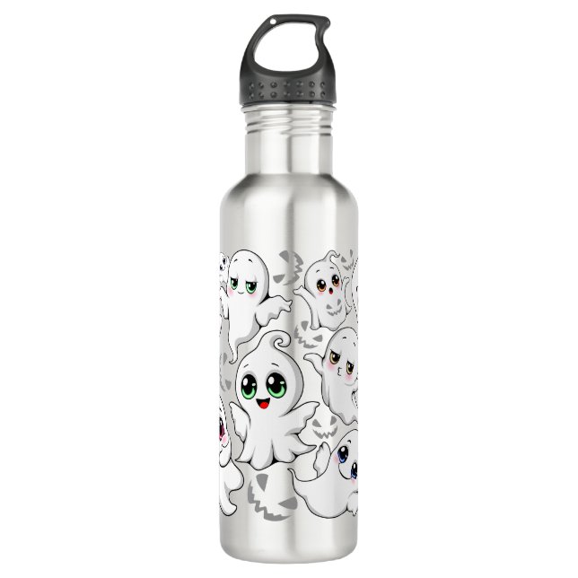 Baby Ghosts Spookoky Niedliche Halloween-Stimmung Edelstahlflasche (Vorderseite)