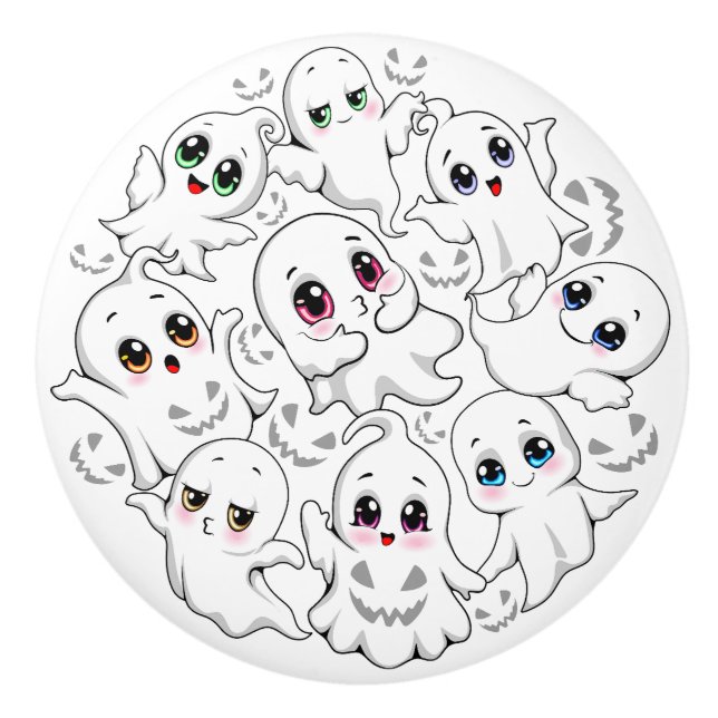 Baby Ghosts Spookoky Niedliche Halloween-Stimmung Keramikknauf (Vorderseite)