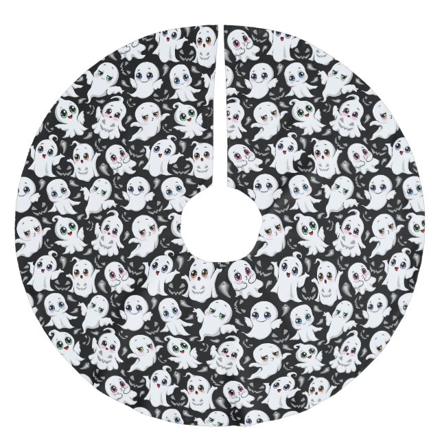 Baby Ghosts Spookoky Niedliche Halloween-Stimmung Polyester Weihnachtsbaumdecke (Vorderseite)