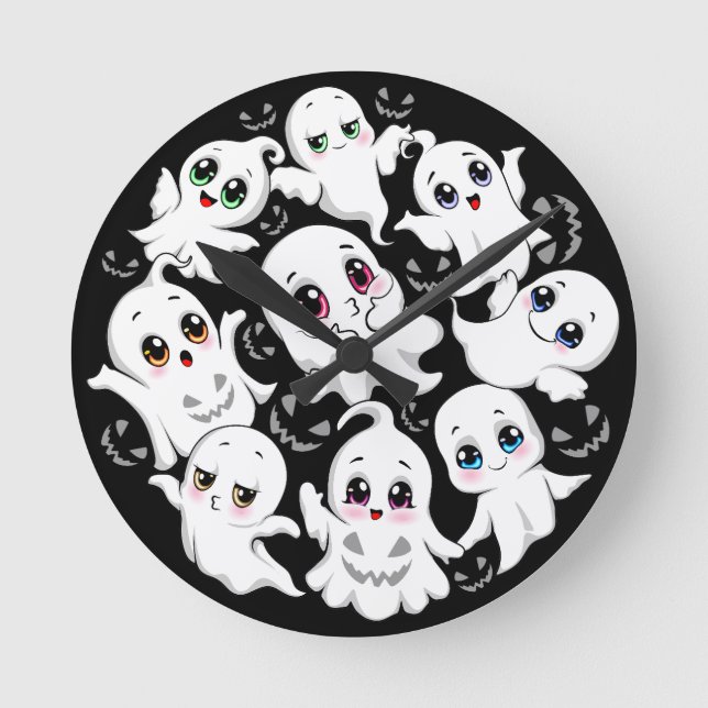 Baby Ghosts Spookoky Niedliche Halloween-Stimmung Runde Wanduhr (Vorderseite)
