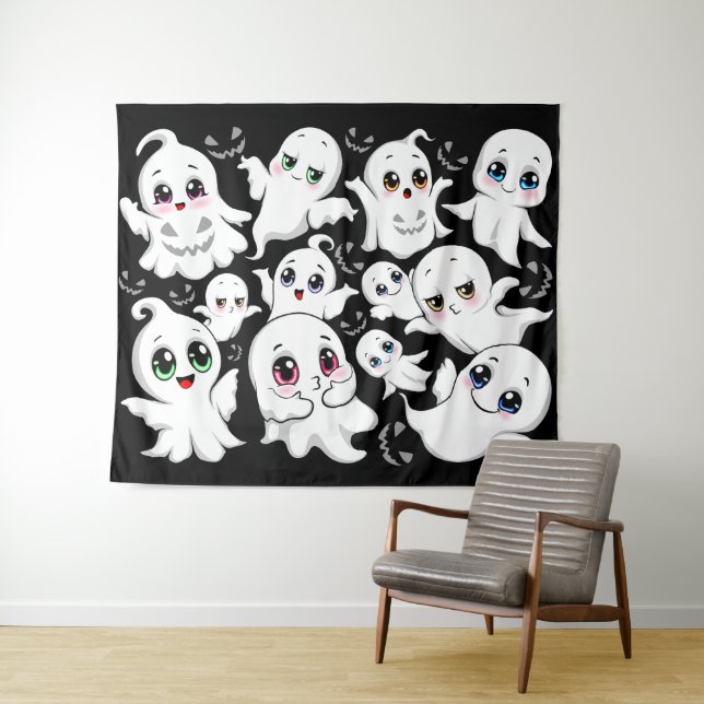 Baby Ghosts Spookoky Niedliche Halloween-Stimmung Wandteppich (Beispiel (Horizontal))