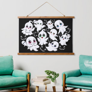 Baby Ghosts Spookoky Niedliche Halloween-Stimmung Wandteppich Mit Holzrahmen