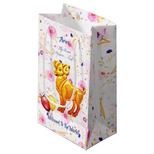 Baby Gift - Aries Ram (März 21.-19. April) Kleine Geschenktüte (Vorderseite Schrägansicht)