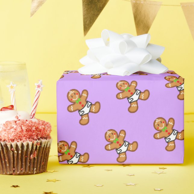 Baby Gingerbread Sweet XmaS auf Lavender Geschenkpapier (Geburtstagsparty)