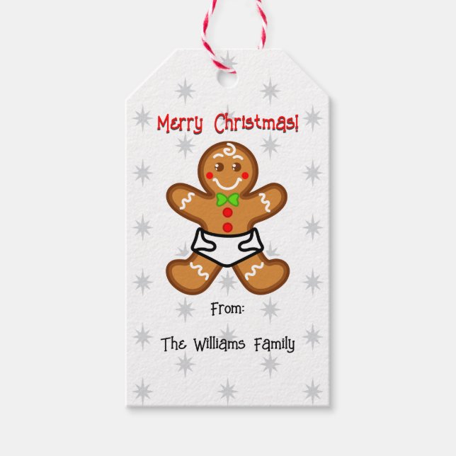 Baby Gingerbrot süße XmaS Weißrot Geschenkanhänger (Vorderseite)