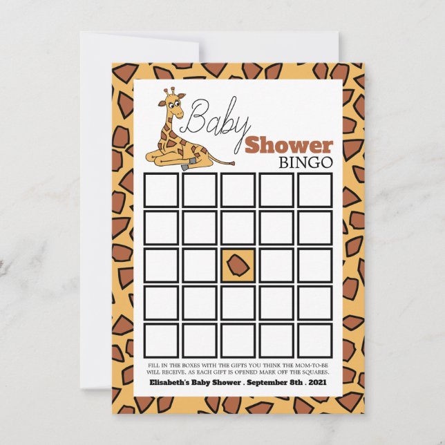 Baby Giraffe, Baby Shower Bingo (Vorderseite)